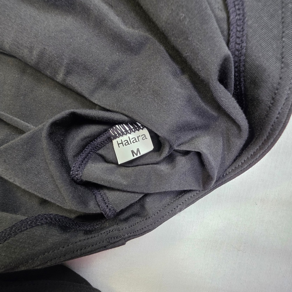 Halara Black Off Shoulder Long Sleeve Built-in Bra Thumbhole Active Top Medium - Picture 4 of 7